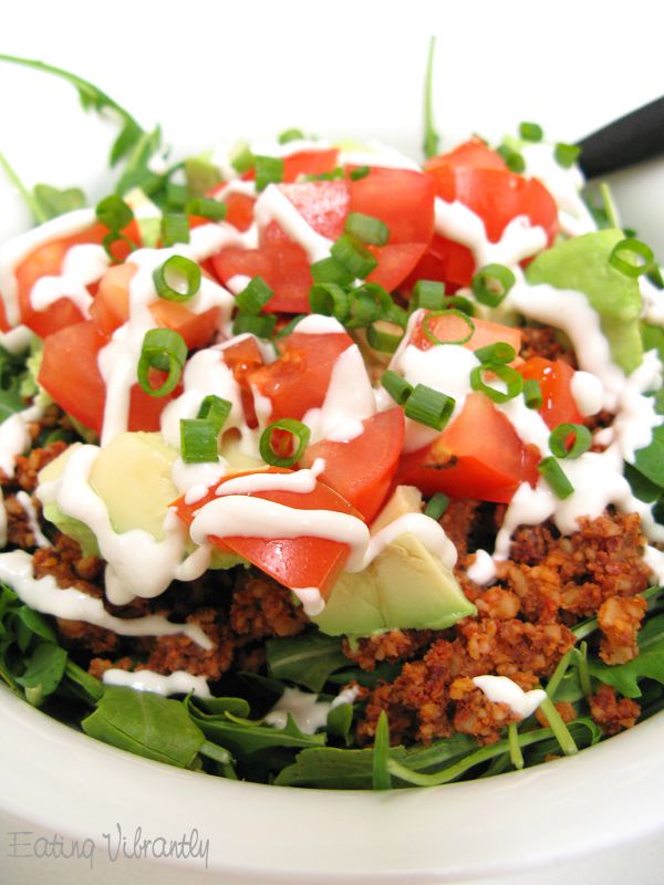 Raw taco salad close up