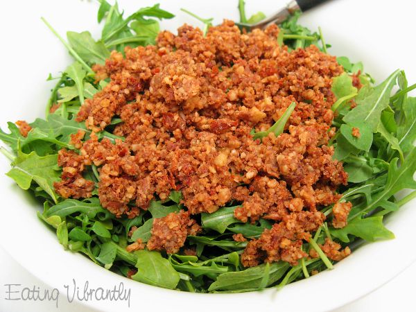 Raw taco salad rocket and meat