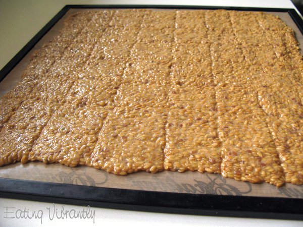 Flax cracker mix spread, scored and ready to dry