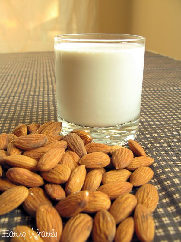 Raw vegan almond milk in a glass